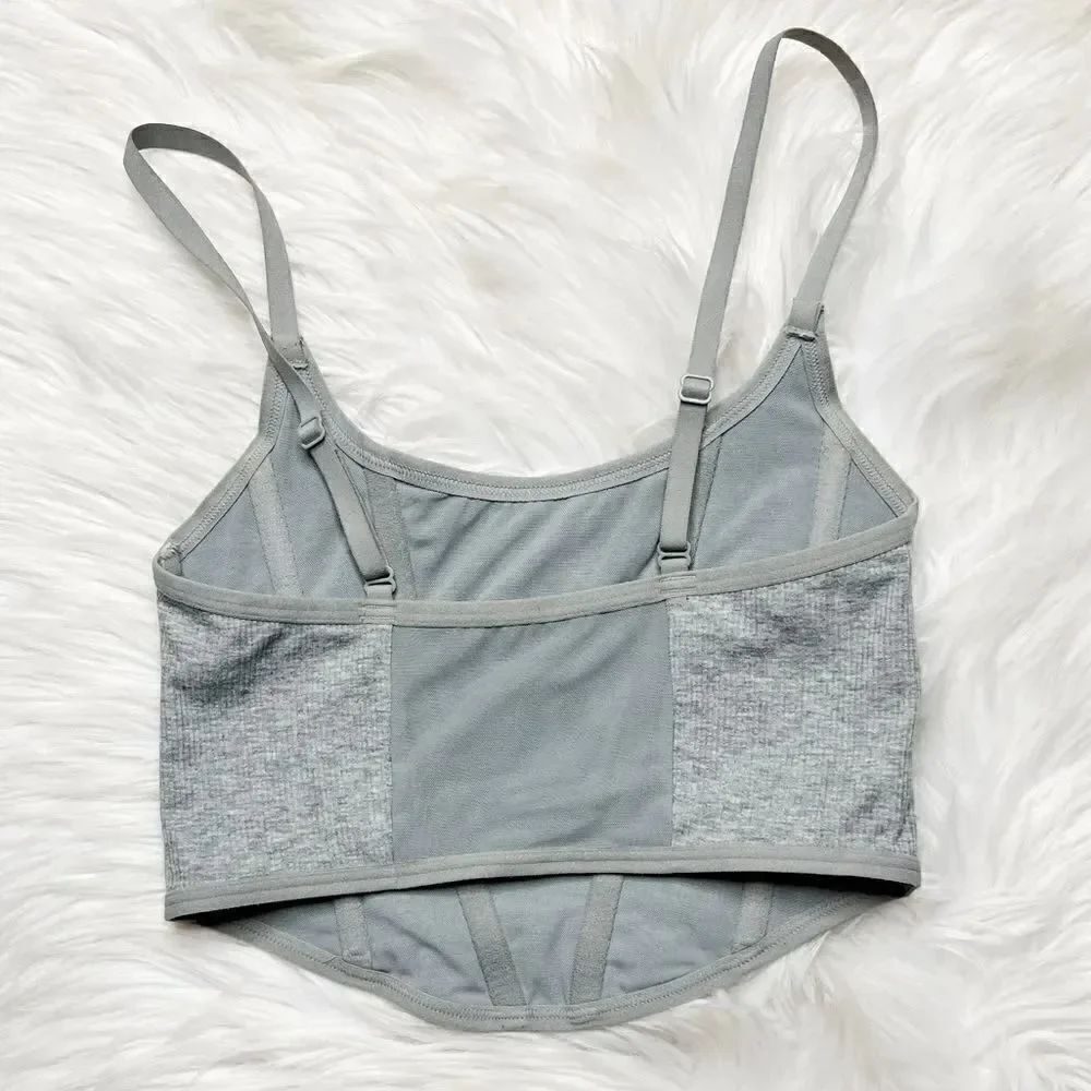 Colsie Ribbed Bustier Crop Top Light Grey Size Small - Picture 2 of 4
